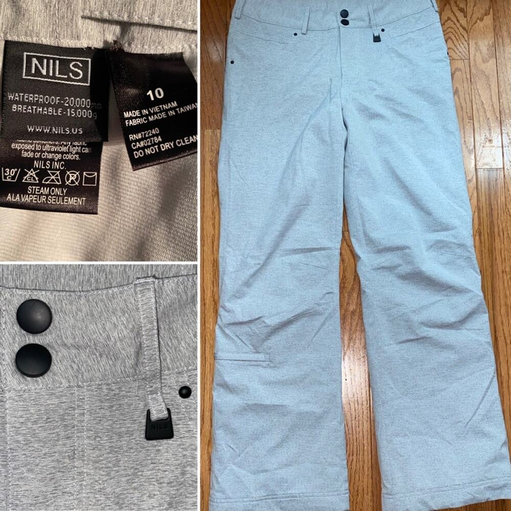 NILS $250 Womens Slim Fit Waterproof Breathable Ski Pant Heathered Gray 10 EUC